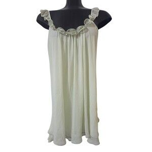 Oscar de la Renta Pink Label Chiffon Chemise Gown Satin Trim Green XL B6.1